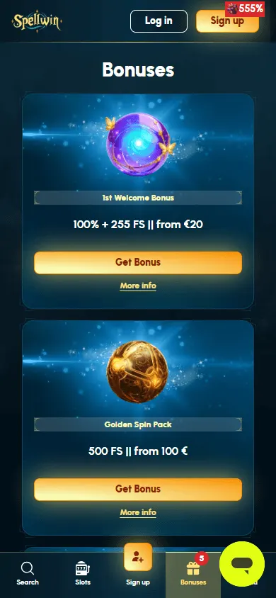 Spellwin Casino mobile browser promotions view