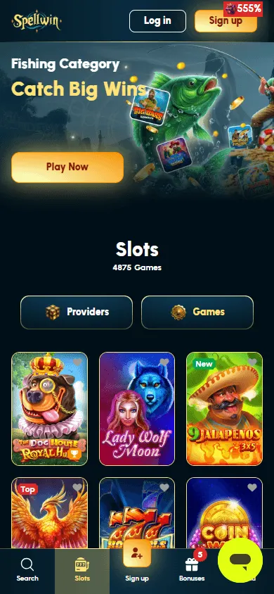 Spellwin Casino mobile browser games view